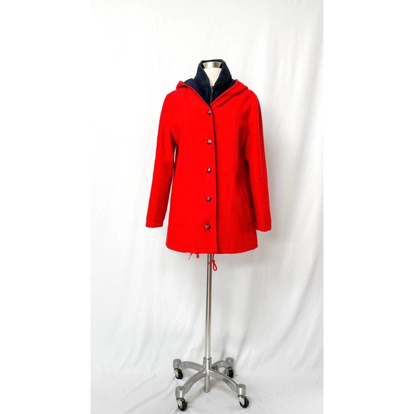 Vintage 80’s All Outdoors Mackintosh Red & Navy Double Lined Coat - Picture 5 of 11